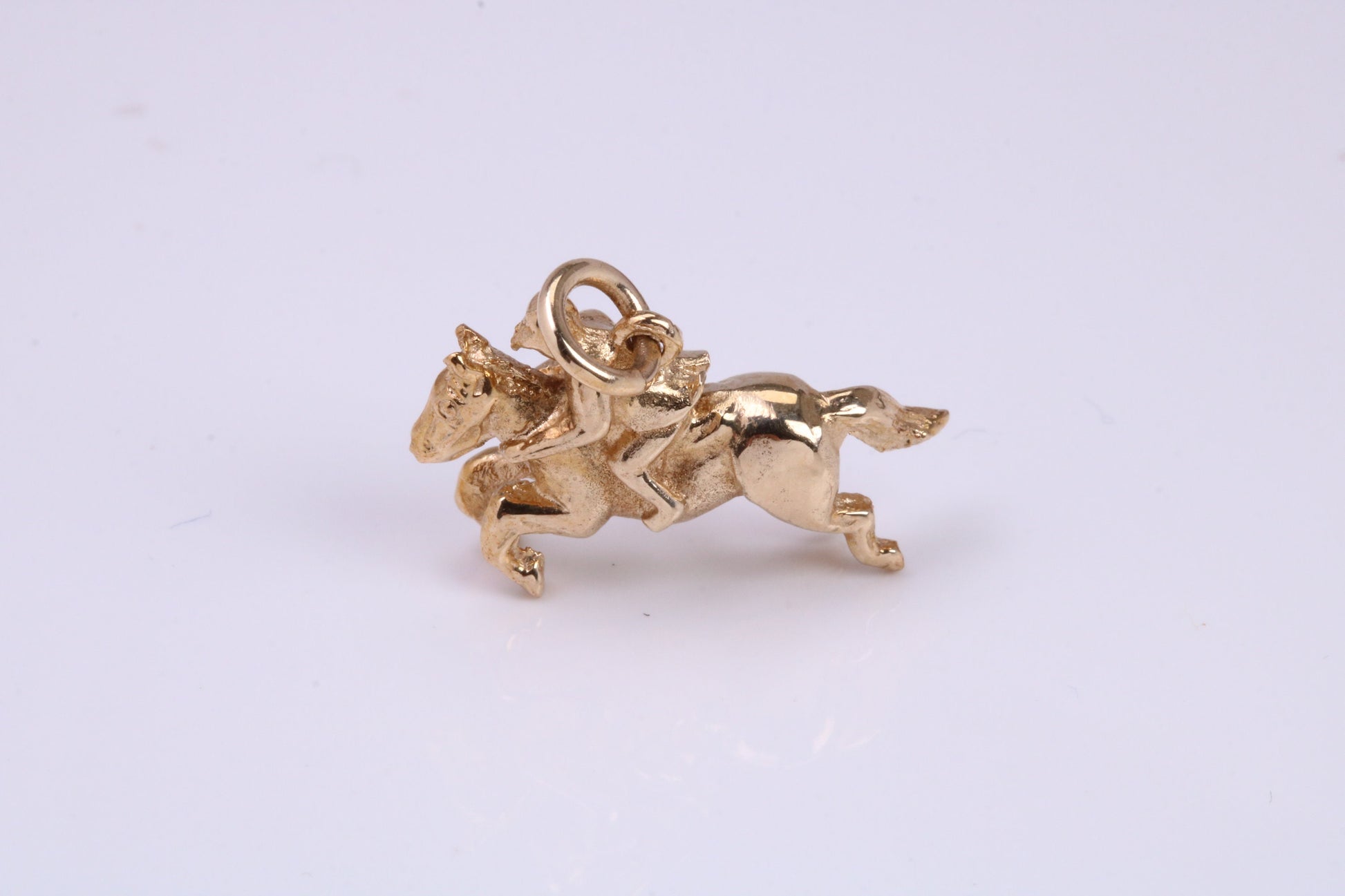 Jockey on Horse Charm, Made From Solid 9ct Yellow Gold, British Hallmarked and Complete With Attachment Link