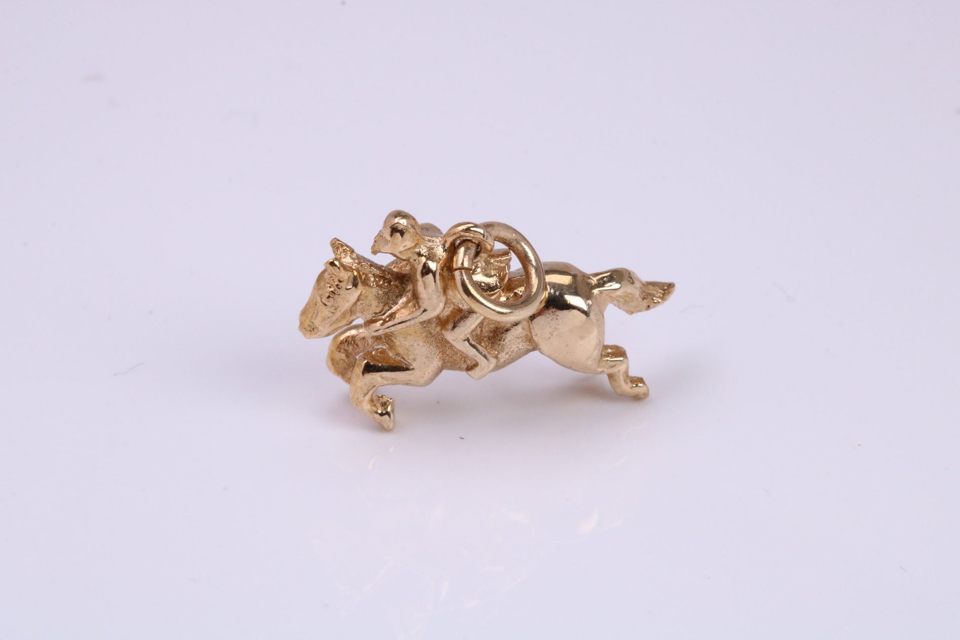 Jockey on Horse Charm, Made From Solid 9ct Yellow Gold, British Hallmarked and Complete With Attachment Link