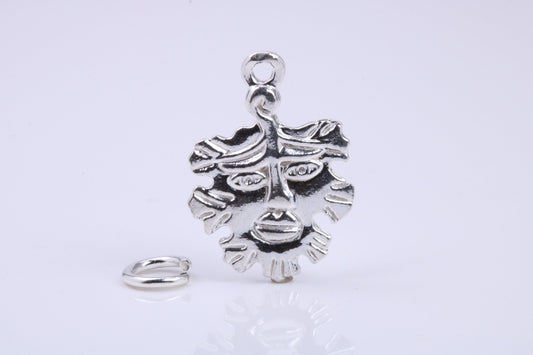 Green Man Charm, Traditional Charm, Made from Solid 925 Grade Sterling Silver, Complete with Attachment Link