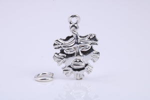 Green Man Charm, Traditional Charm, Made from Solid 925 Grade Sterling Silver, Complete with Attachment Link