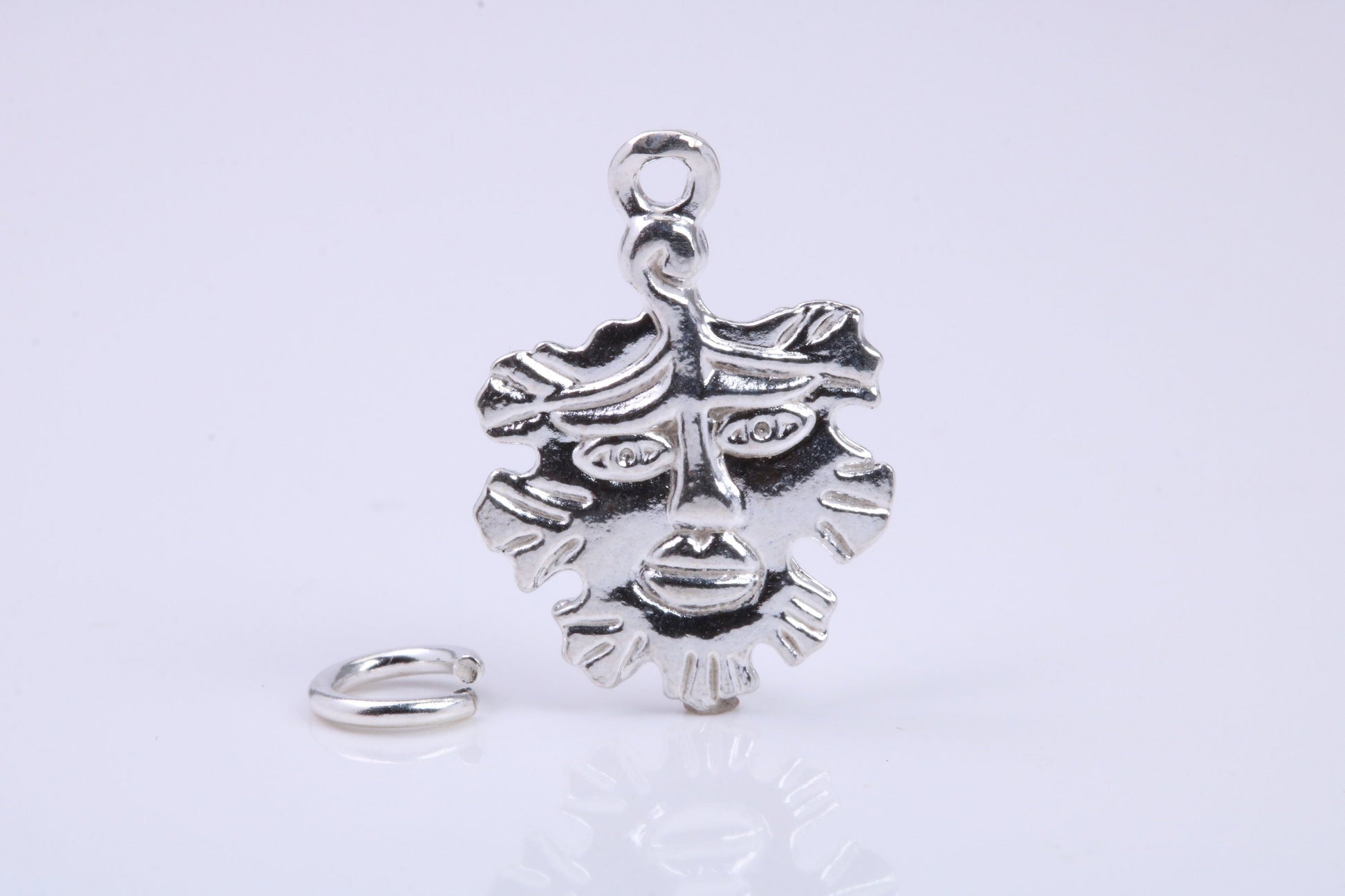 Green Man Charm, Traditional Charm, Made from Solid 925 Grade Sterling Silver, Complete with Attachment Link
