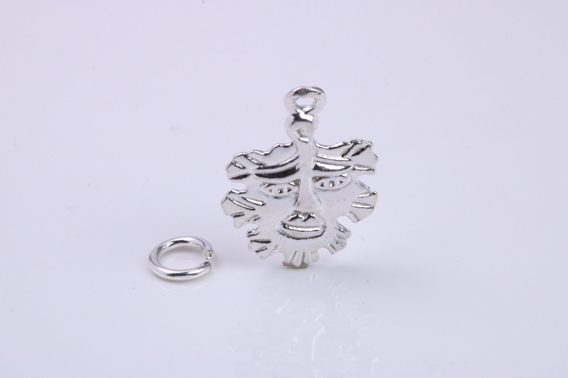Green Man Charm, Traditional Charm, Made from Solid 925 Grade Sterling Silver, Complete with Attachment Link