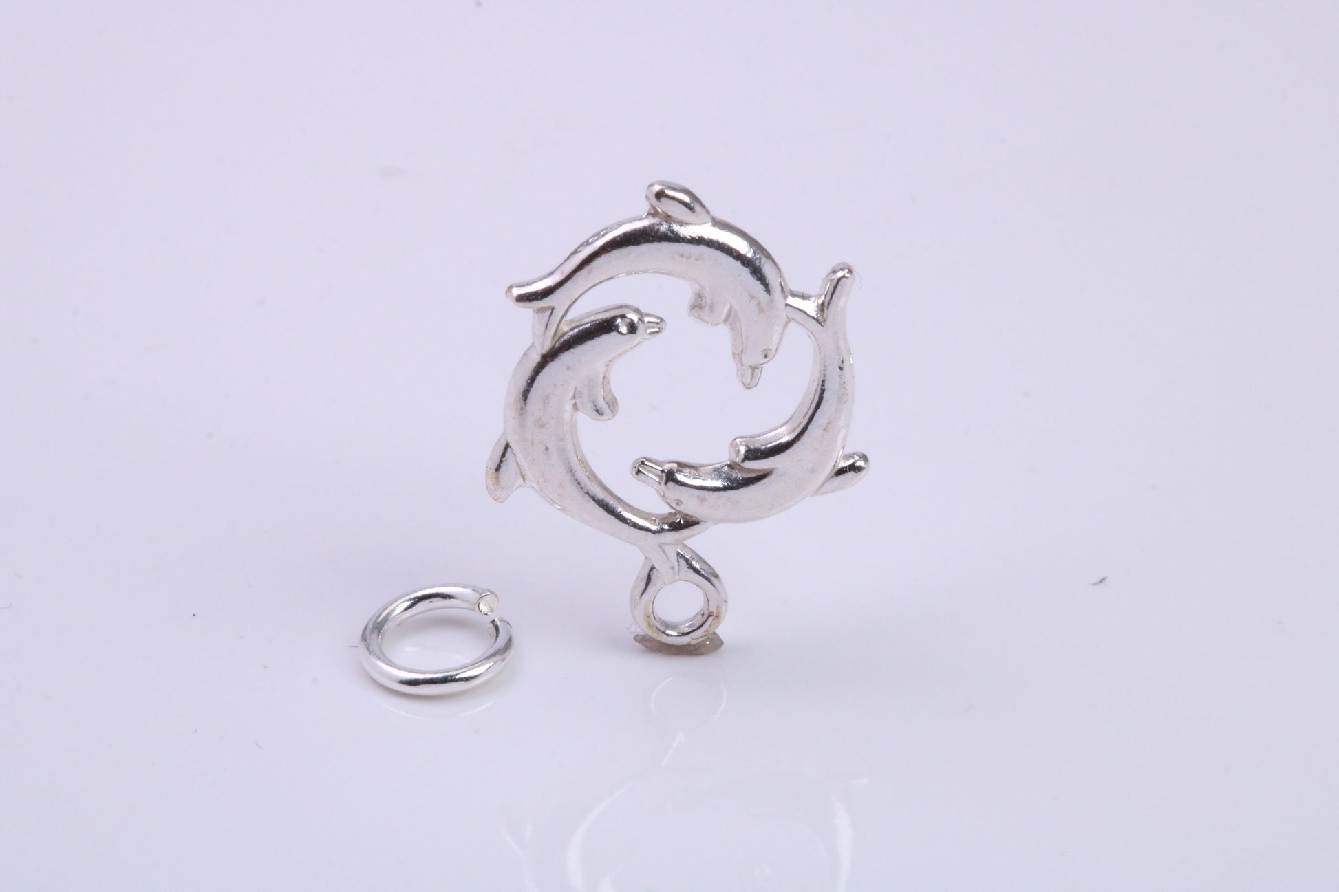Performing Dolphins Charm, Traditional Charm, Made from Solid 925 Grade Sterling Silver, Complete with Attachment Link