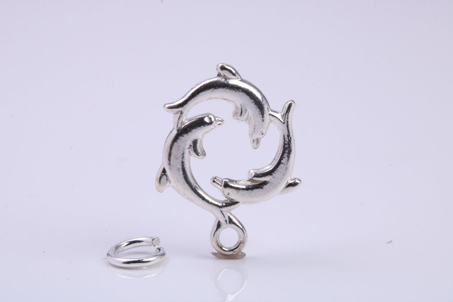 Performing Dolphins Charm, Traditional Charm, Made from Solid 925 Grade Sterling Silver, Complete with Attachment Link