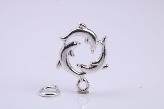 Performing Dolphins Charm, Traditional Charm, Made from Solid 925 Grade Sterling Silver, Complete with Attachment Link