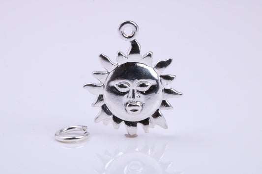 Sun Charm, Traditional Charm, Made from Solid 925 Grade Sterling Silver, Complete with Attachment Link