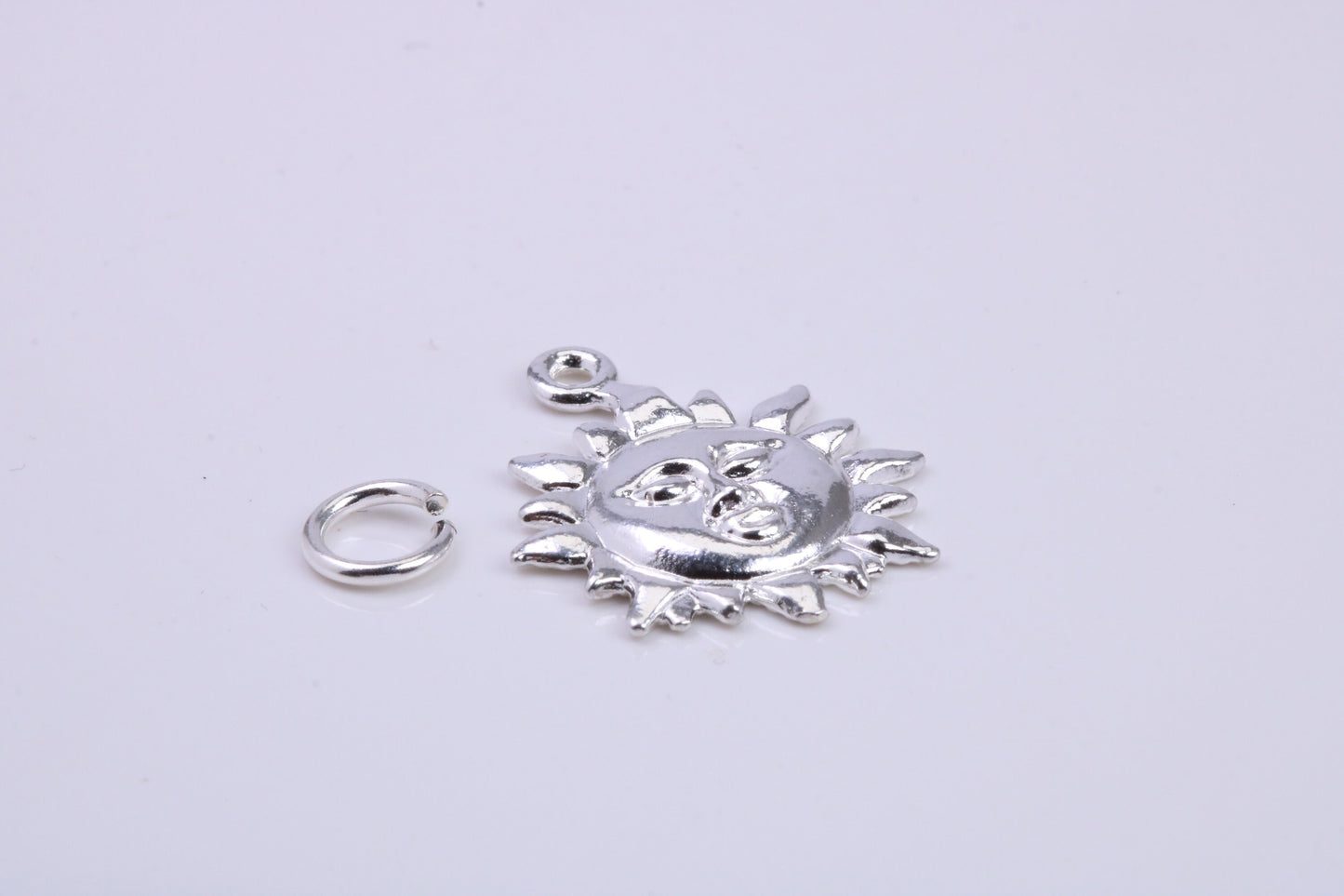 Sun Charm, Traditional Charm, Made from Solid 925 Grade Sterling Silver, Complete with Attachment Link