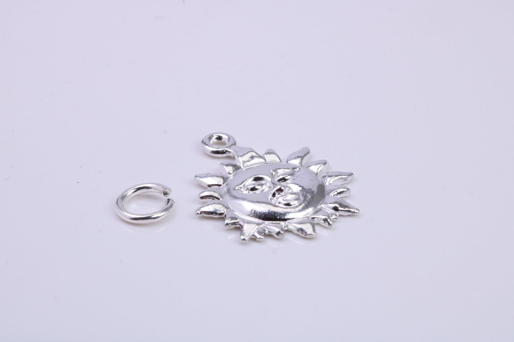 Sun Charm, Traditional Charm, Made from Solid 925 Grade Sterling Silver, Complete with Attachment Link