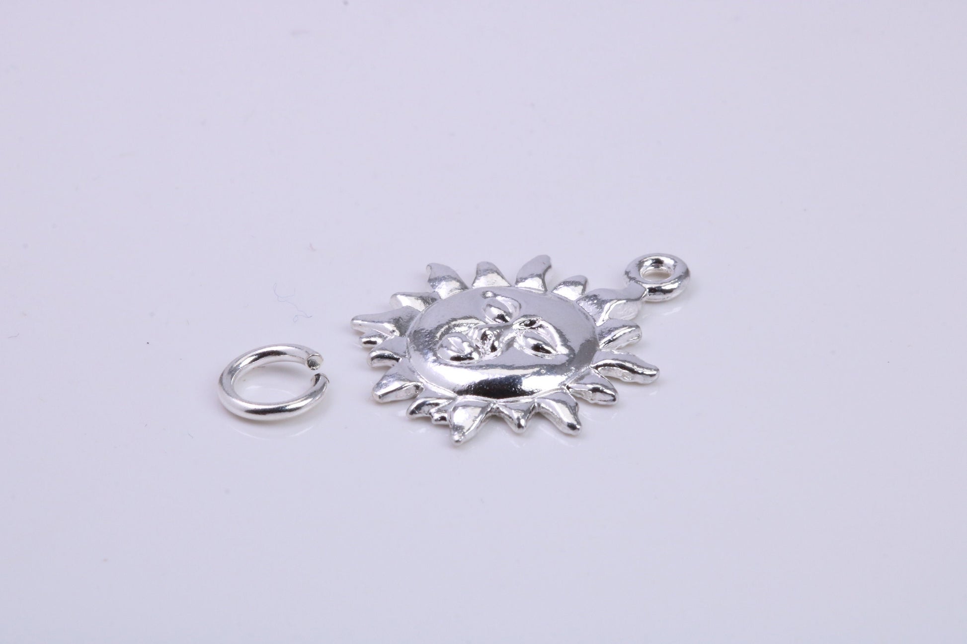 Sun Charm, Traditional Charm, Made from Solid 925 Grade Sterling Silver, Complete with Attachment Link