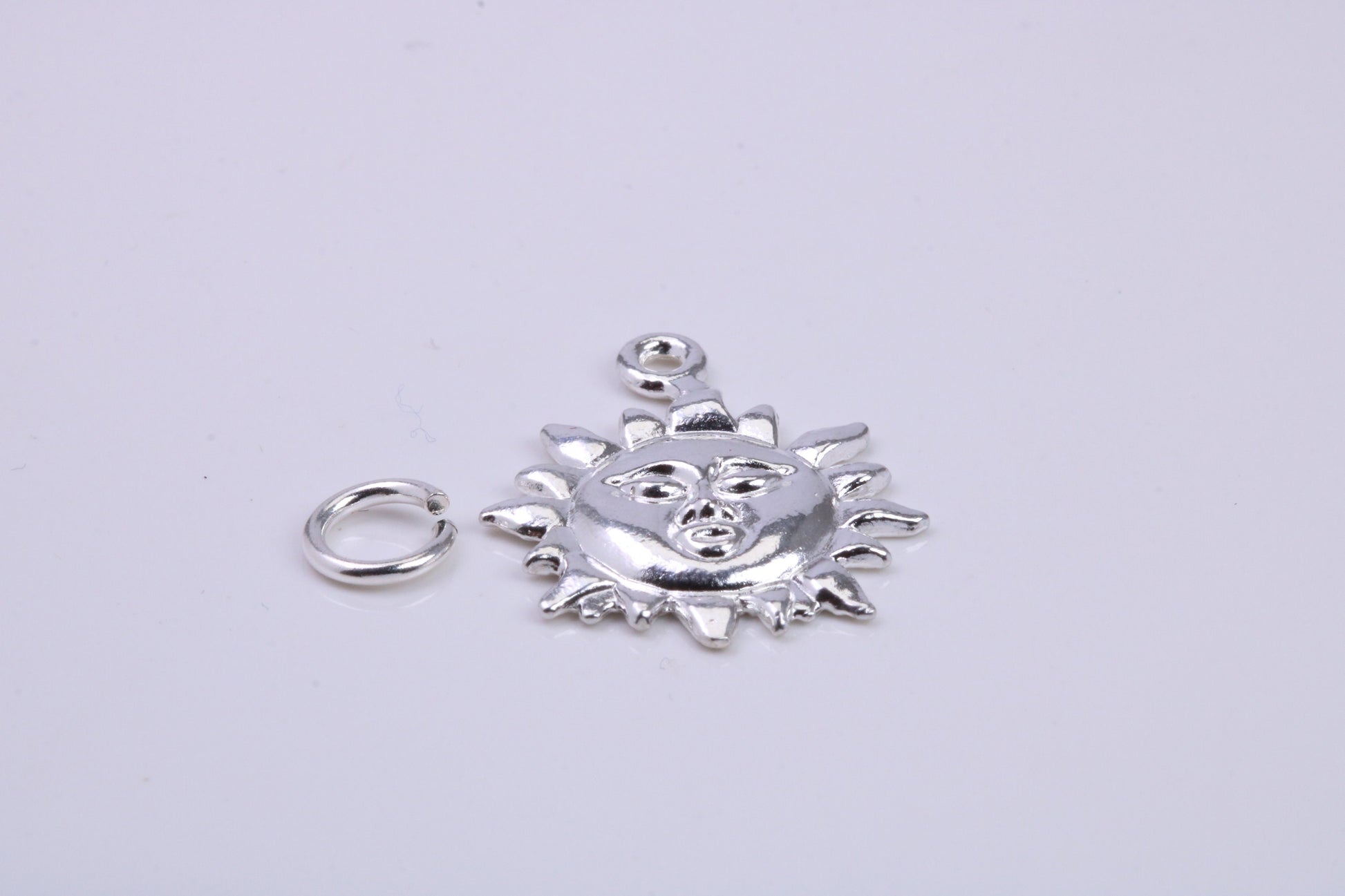 Sun Charm, Traditional Charm, Made from Solid 925 Grade Sterling Silver, Complete with Attachment Link