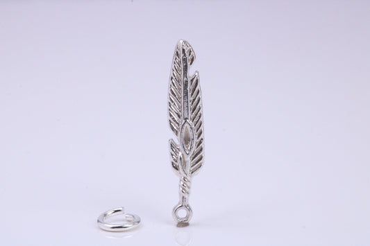 Feather Charm, Traditional Charm, Made from Solid 925 Grade Sterling Silver, Complete with Attachment Link