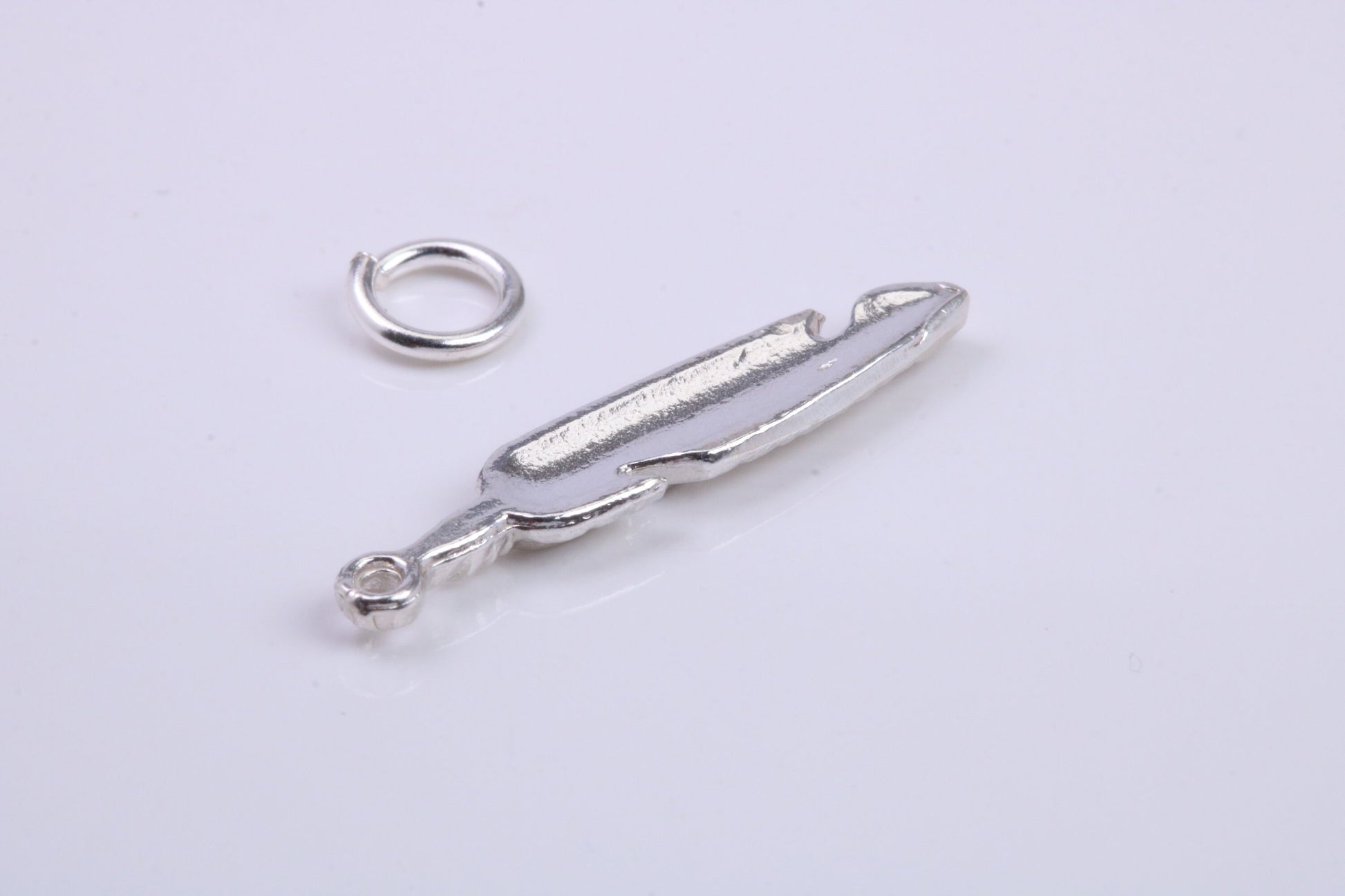 Feather Charm, Traditional Charm, Made from Solid 925 Grade Sterling Silver, Complete with Attachment Link