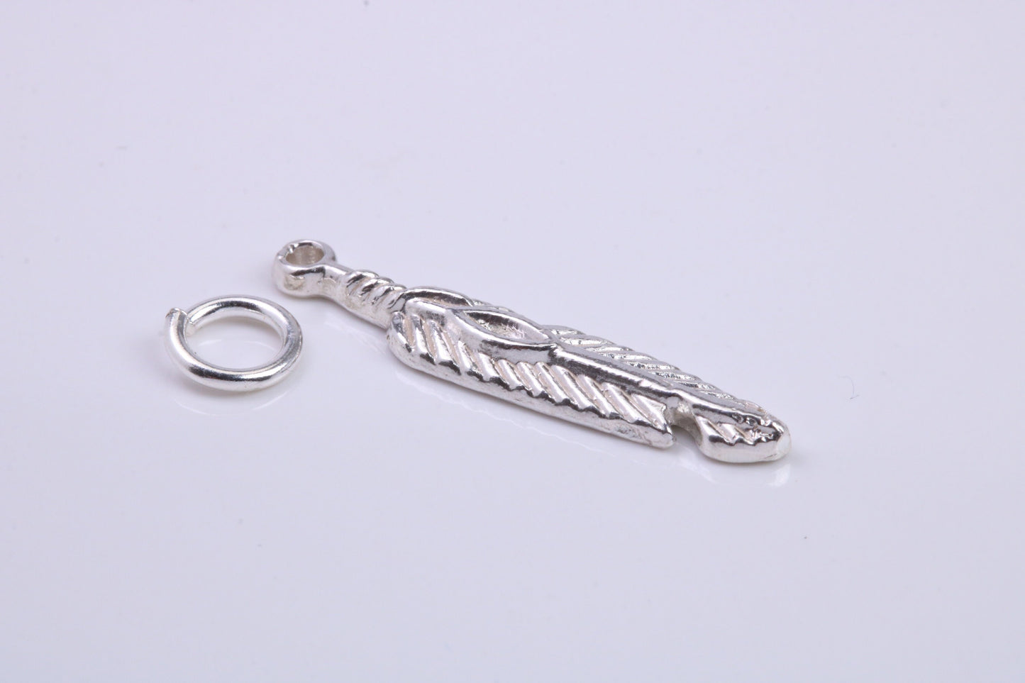 Feather Charm, Traditional Charm, Made from Solid 925 Grade Sterling Silver, Complete with Attachment Link