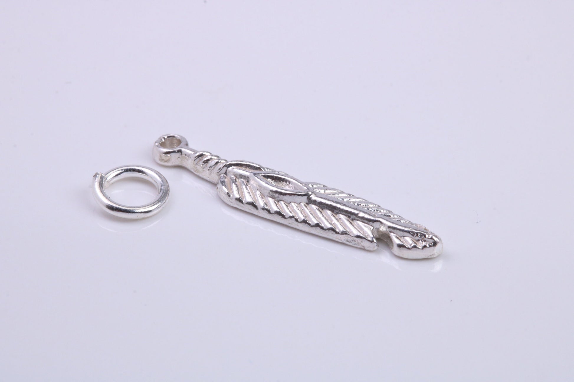 Feather Charm, Traditional Charm, Made from Solid 925 Grade Sterling Silver, Complete with Attachment Link