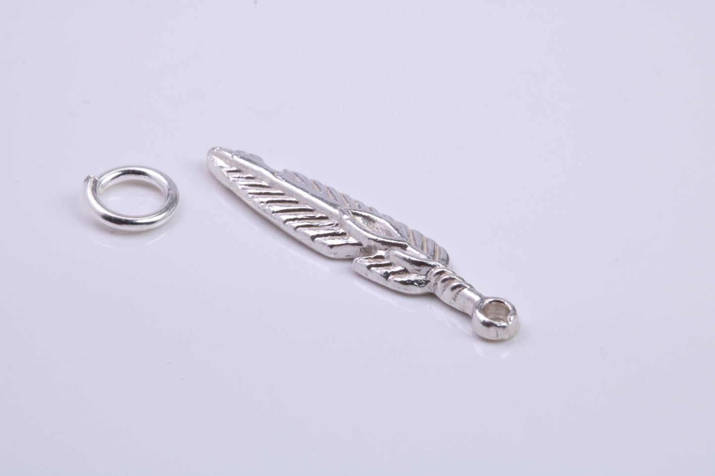 Feather Charm, Traditional Charm, Made from Solid 925 Grade Sterling Silver, Complete with Attachment Link