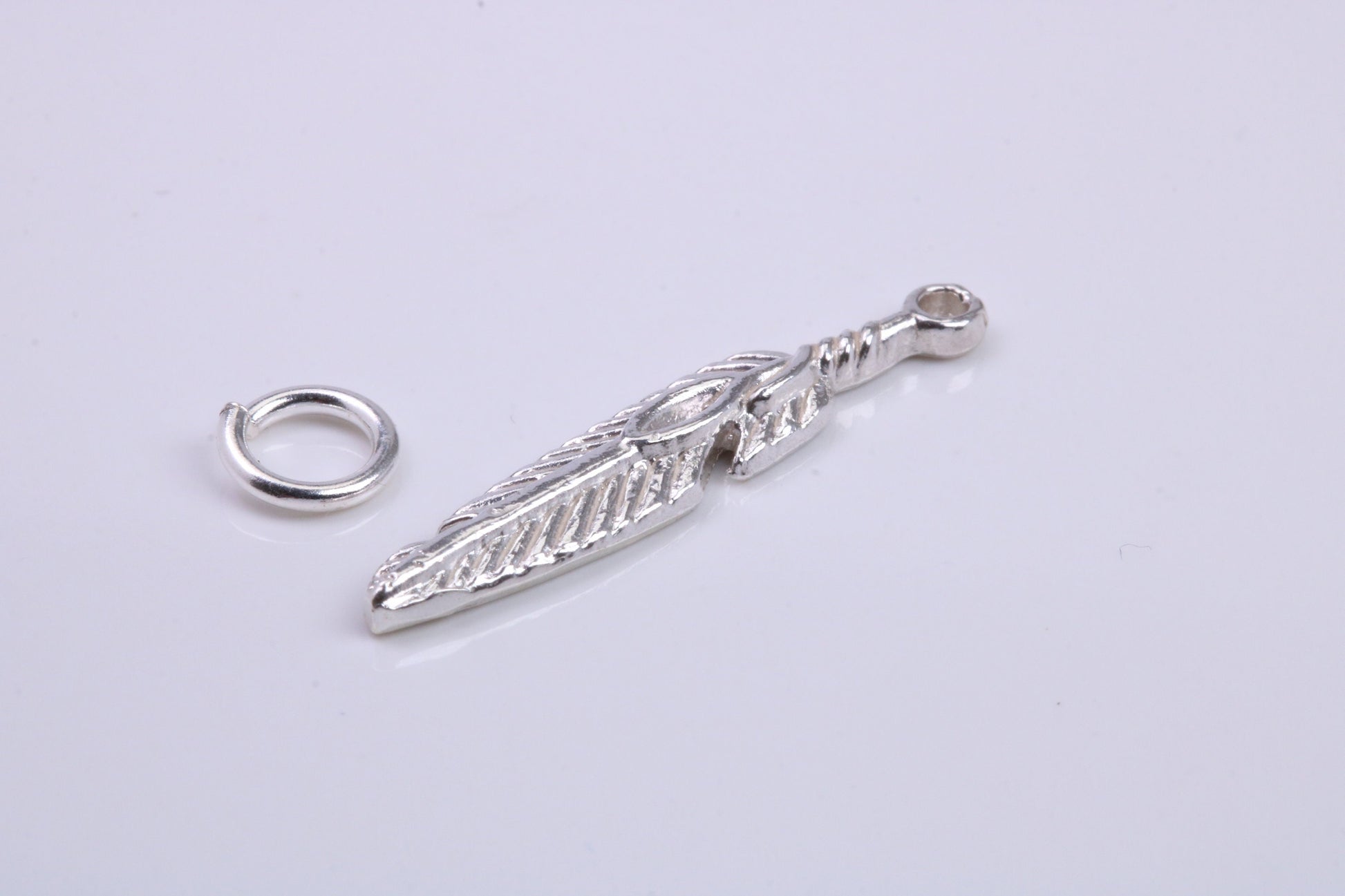 Feather Charm, Traditional Charm, Made from Solid 925 Grade Sterling Silver, Complete with Attachment Link