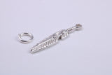 Feather Charm, Traditional Charm, Made from Solid 925 Grade Sterling Silver, Complete with Attachment Link