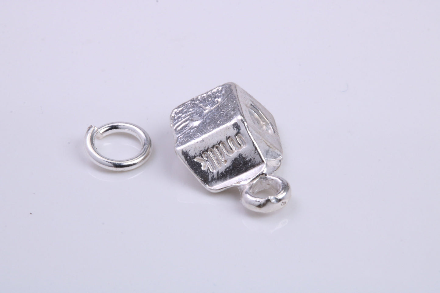 Milk Carton Charm, Traditional Charm, Made from Solid 925 Grade Sterling Silver, Complete with Attachment Link