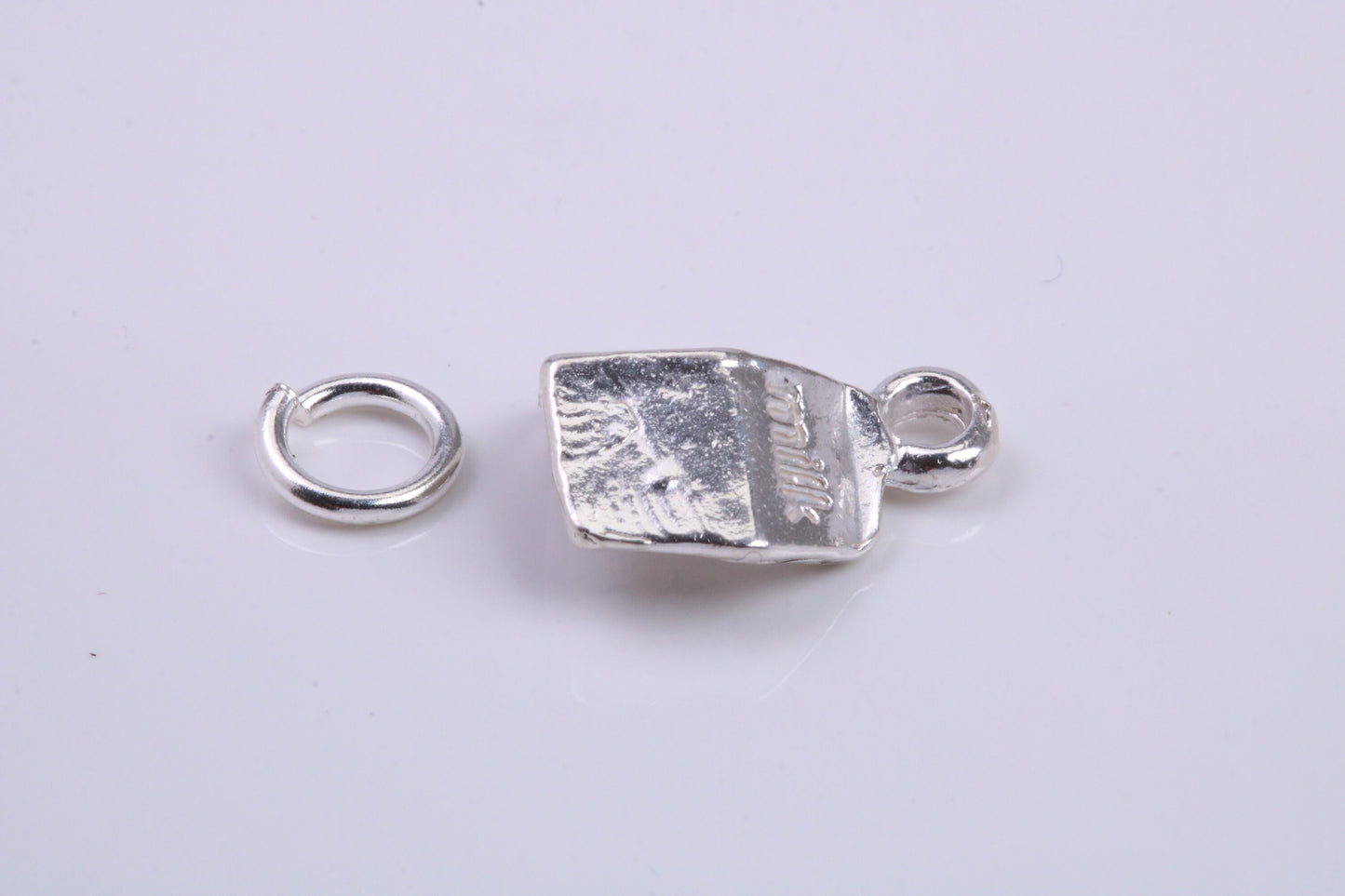 Milk Carton Charm, Traditional Charm, Made from Solid 925 Grade Sterling Silver, Complete with Attachment Link