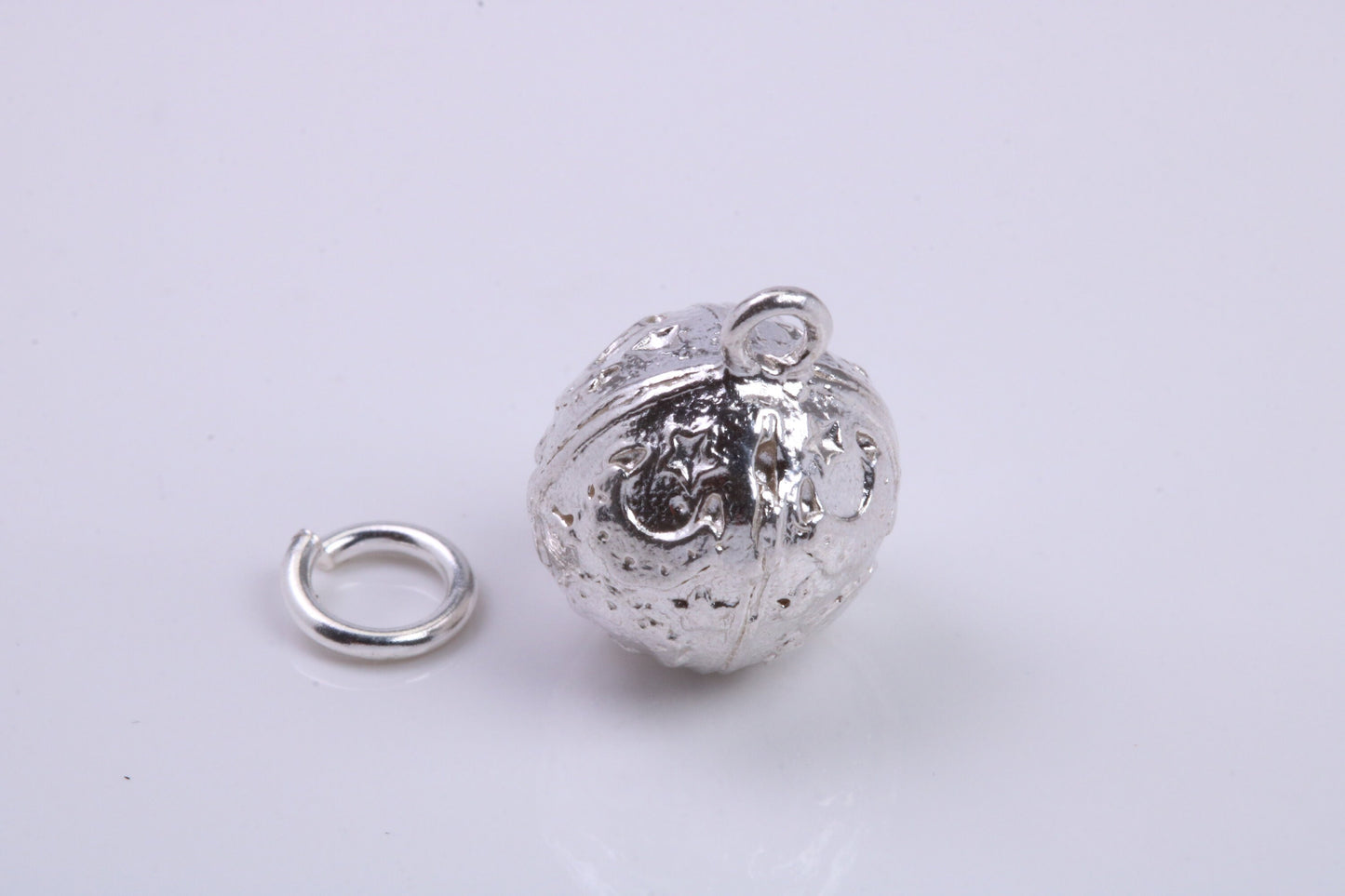 Moon and Star Sphere Charm, Traditional Charm, Made from Solid 925 Grade Sterling Silver, Complete with Attachment Link