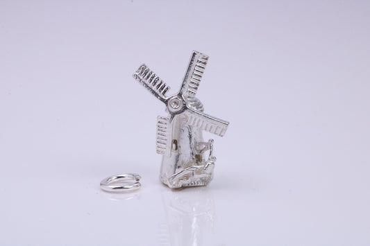 Windmill Charm, Traditional Charm, Made from Solid 925 Grade Sterling Silver, Complete with Attachment Link