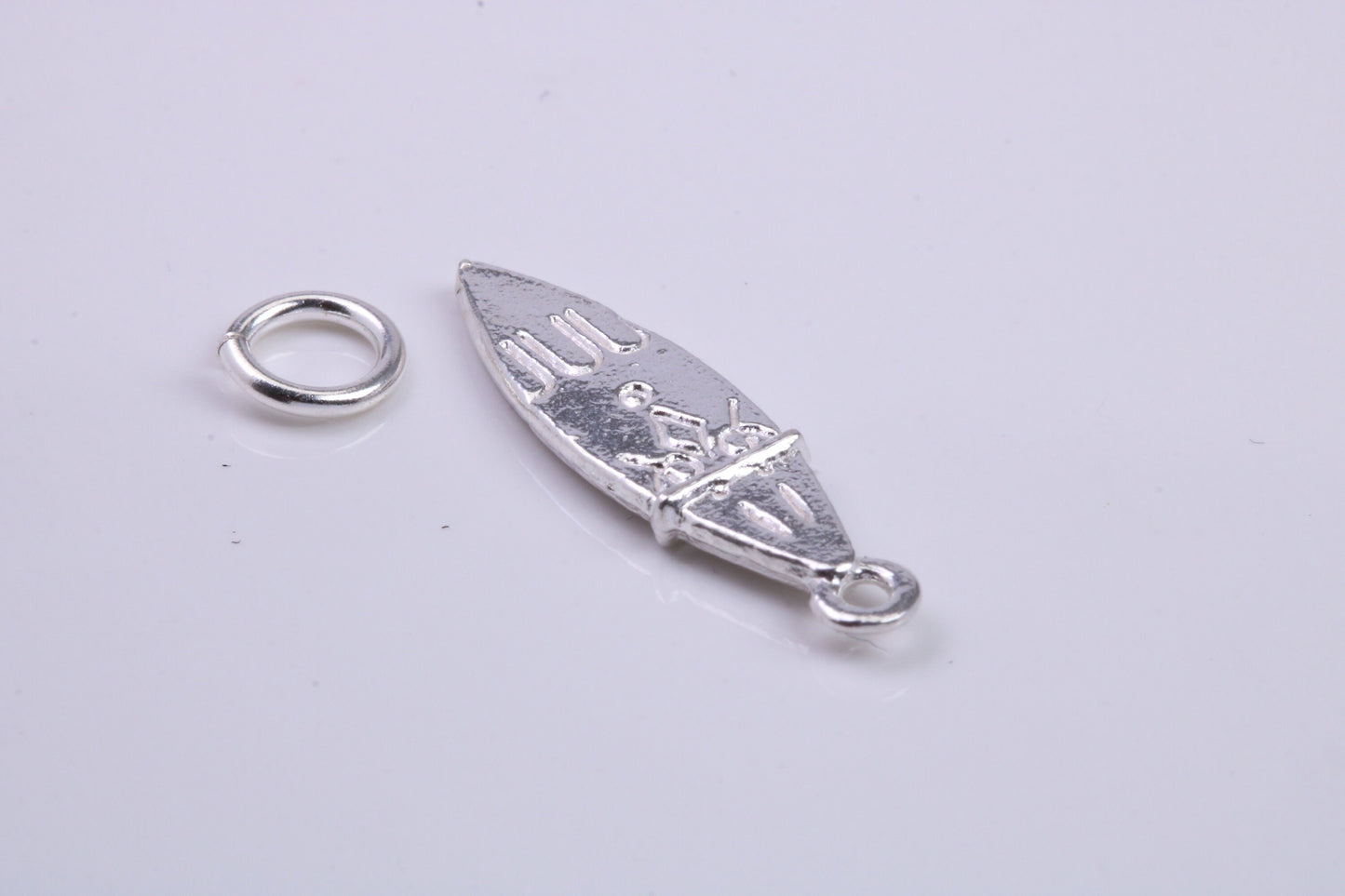 Surf Board Charm, Traditional Charm, Made from Solid 925 Grade Sterling Silver, Complete with Attachment Link