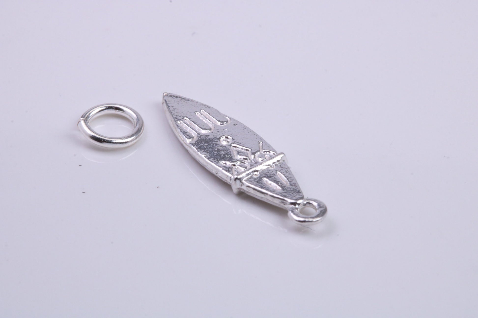 Surf Board Charm, Traditional Charm, Made from Solid 925 Grade Sterling Silver, Complete with Attachment Link