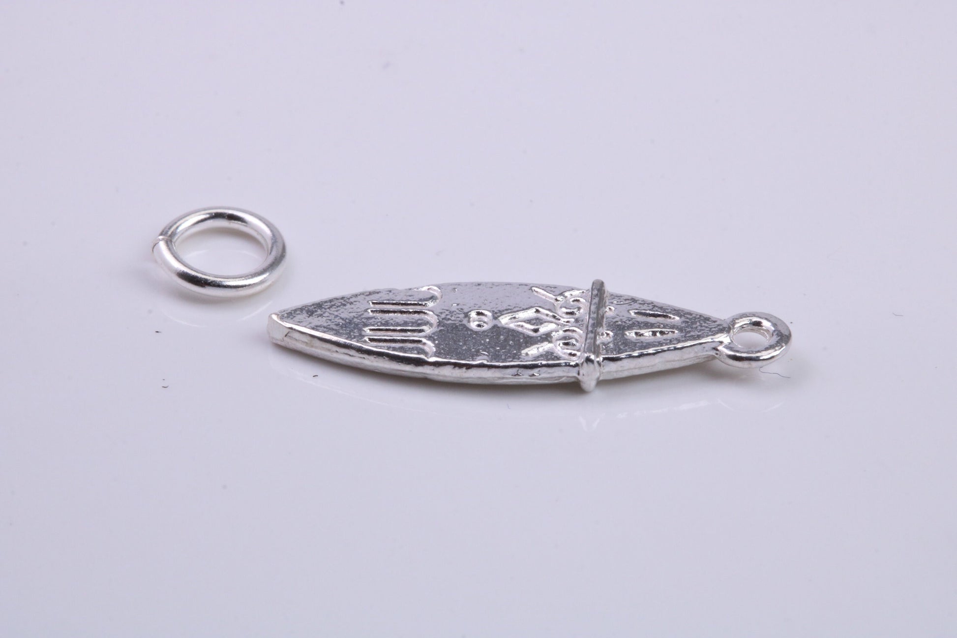 Surf Board Charm, Traditional Charm, Made from Solid 925 Grade Sterling Silver, Complete with Attachment Link