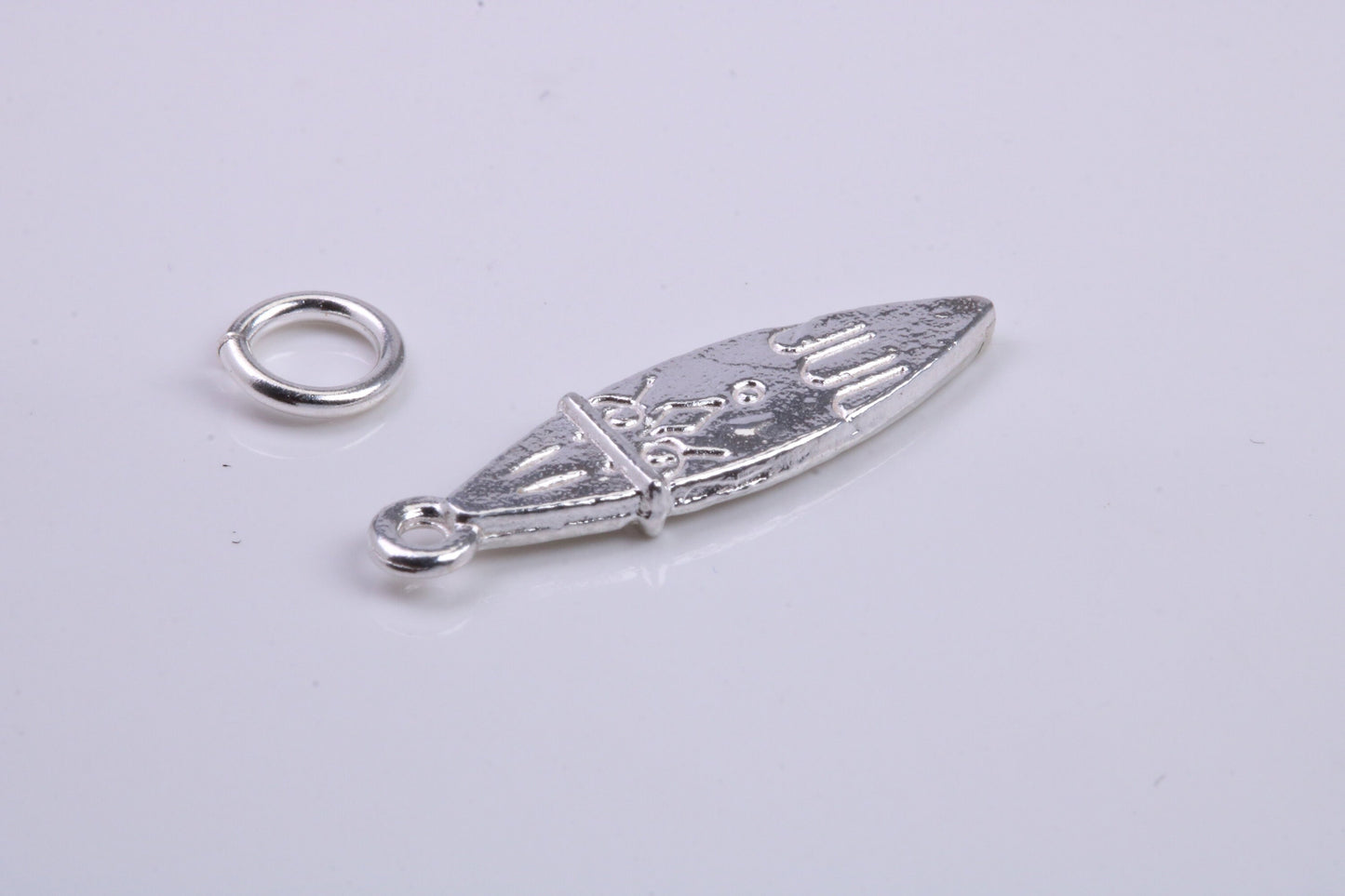 Surf Board Charm, Traditional Charm, Made from Solid 925 Grade Sterling Silver, Complete with Attachment Link