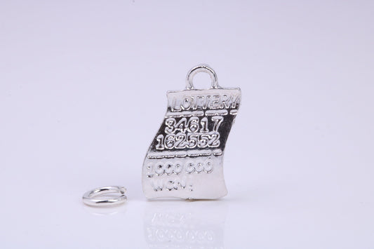 Winning Lottery Ticket Charm, Traditional Charm, Made from Solid 925 Grade Sterling Silver, Complete with Attachment Link