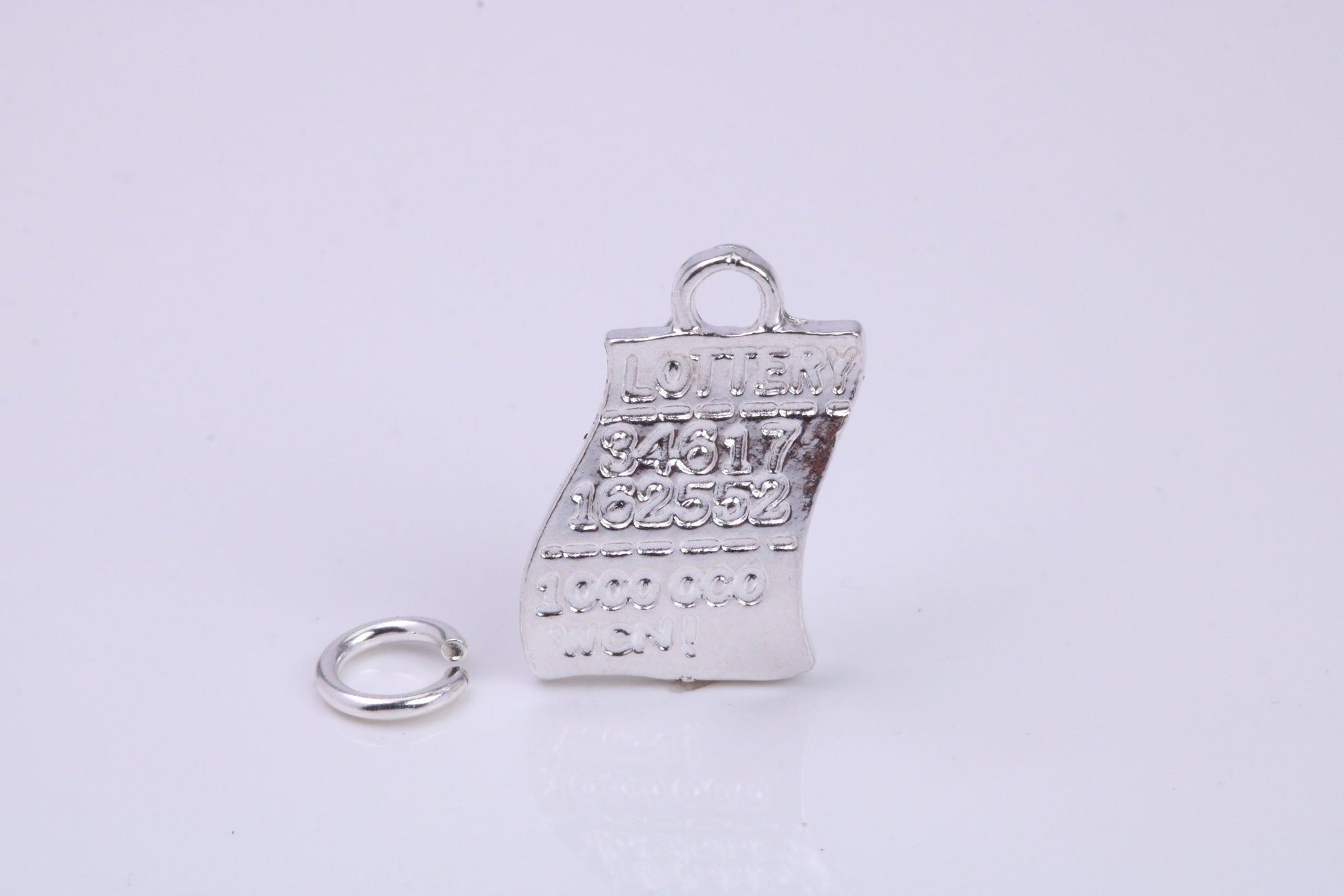 Winning Lottery Ticket Charm, Traditional Charm, Made from Solid 925 Grade Sterling Silver, Complete with Attachment Link