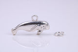 Manatee Charm, Made from Solid Cast Silver, Complete with Attachment Link