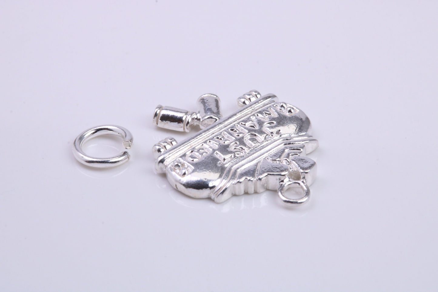 Just Married Charm, Traditional Charm, Made from Solid 925 Grade Sterling Silver, Complete with Attachment Link