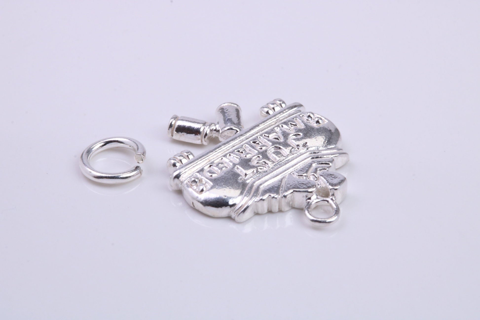 Just Married Charm, Traditional Charm, Made from Solid 925 Grade Sterling Silver, Complete with Attachment Link