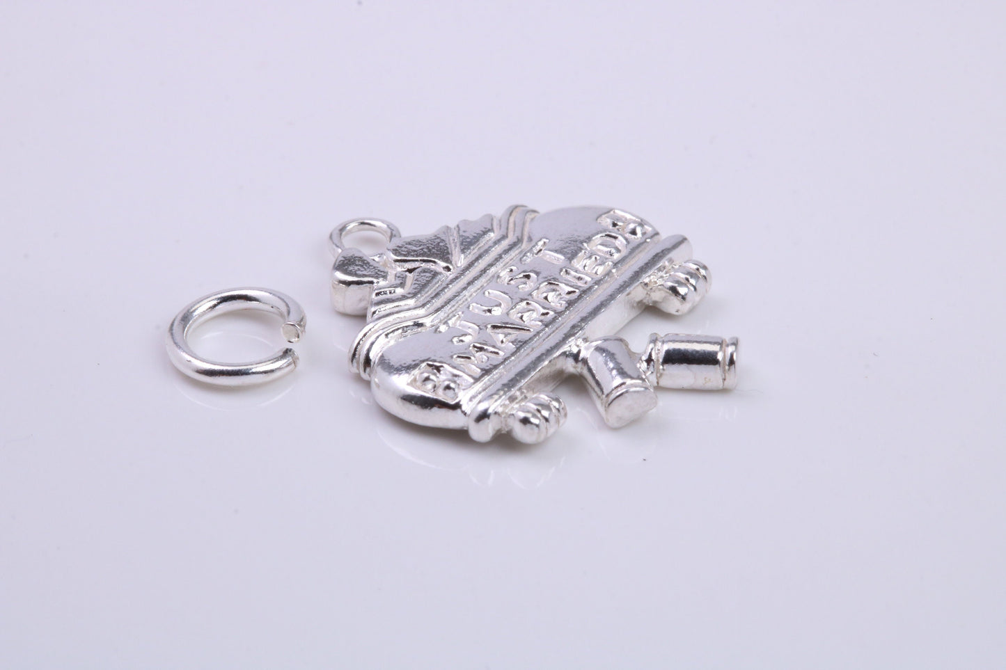 Just Married Charm, Traditional Charm, Made from Solid 925 Grade Sterling Silver, Complete with Attachment Link