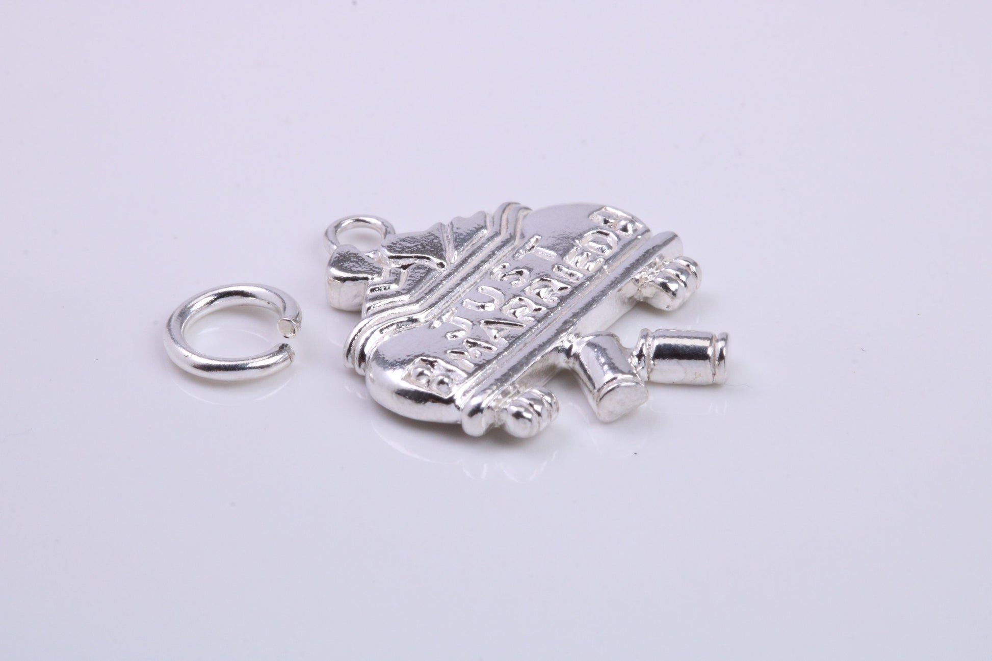 Just Married Charm, Traditional Charm, Made from Solid 925 Grade Sterling Silver, Complete with Attachment Link