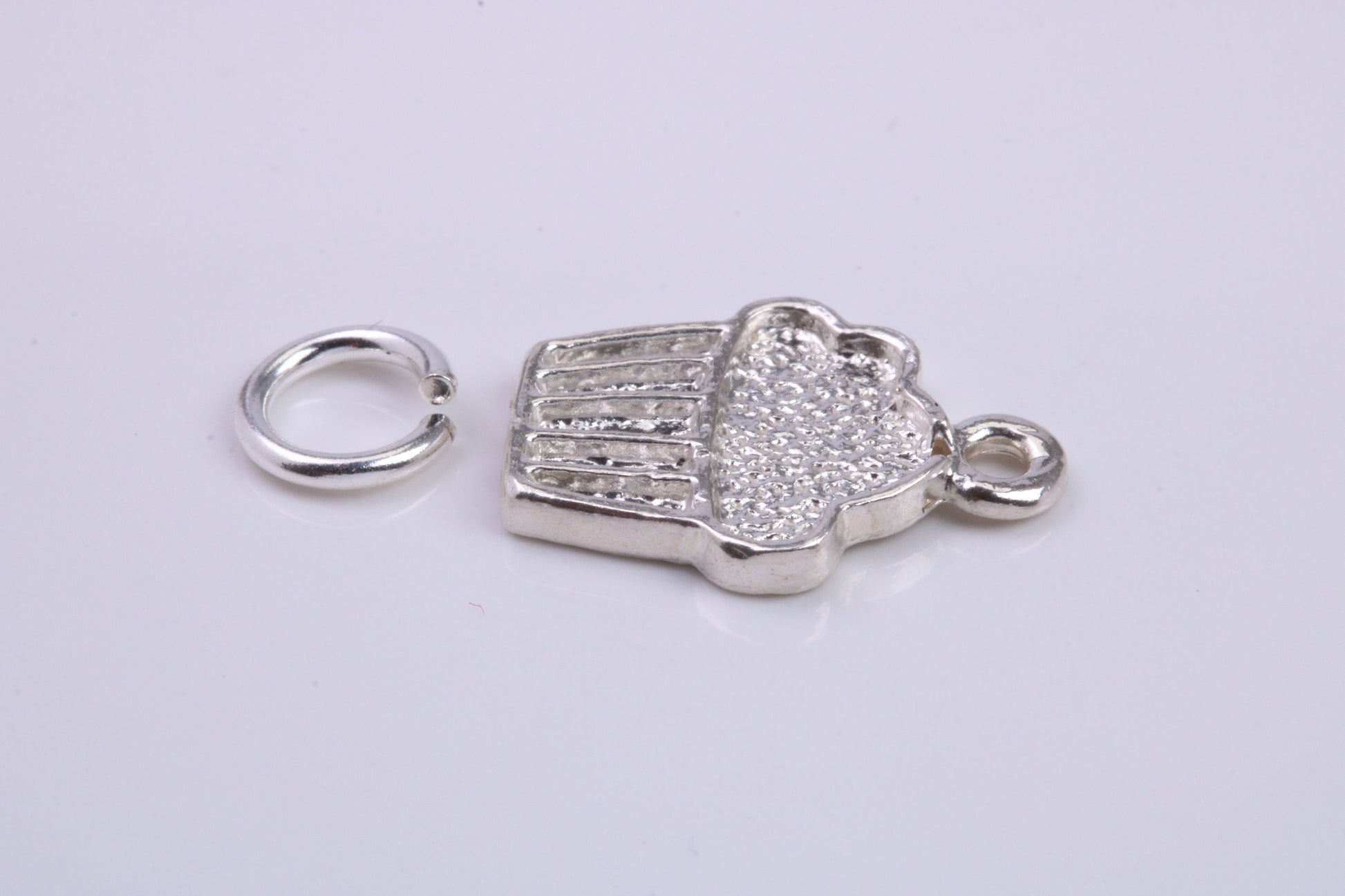 Cup Cake Charm, Traditional Charm, Made from Solid 925 Grade Sterling Silver, Complete with Attachment Link