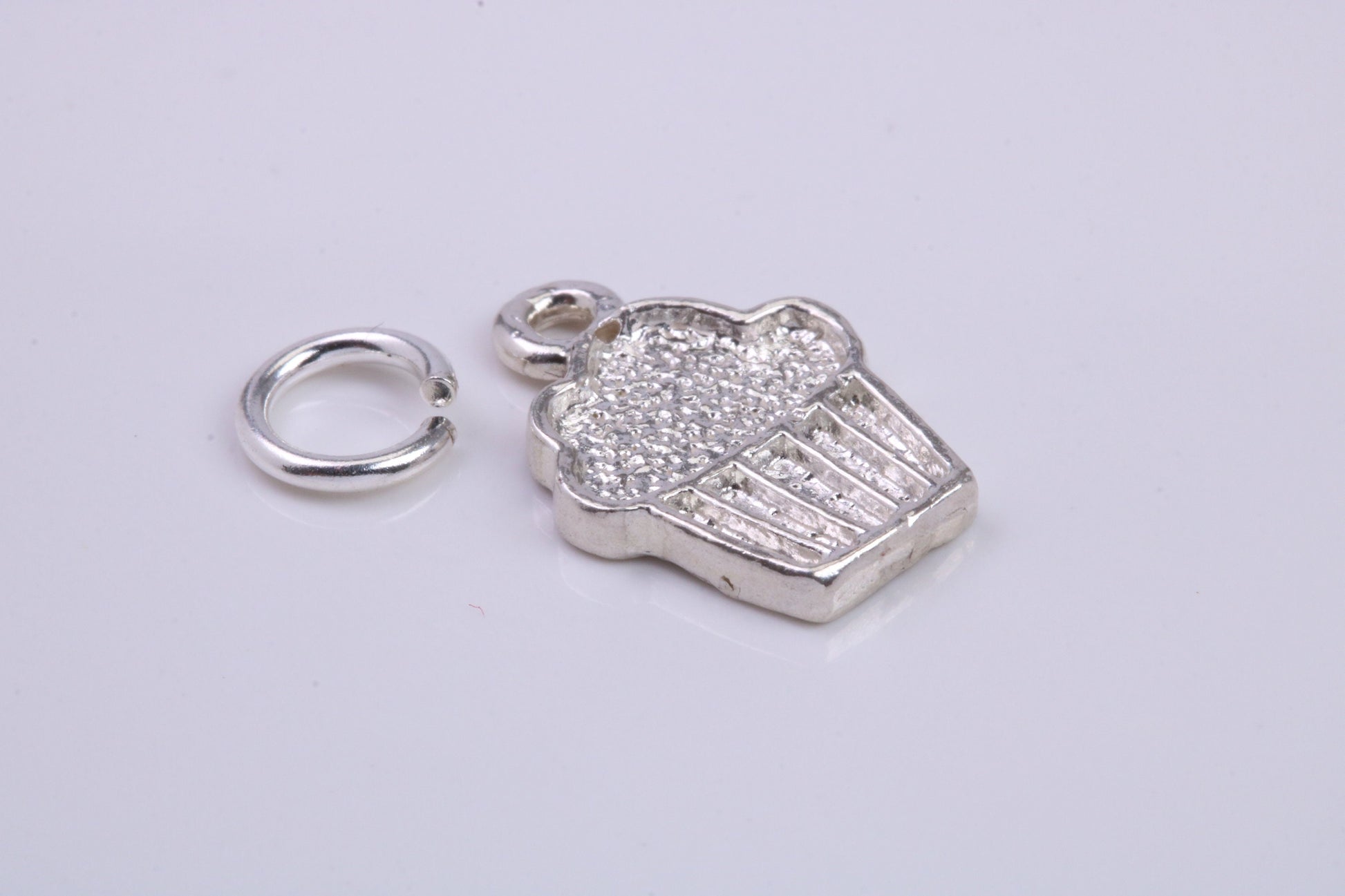 Cup Cake Charm, Traditional Charm, Made from Solid 925 Grade Sterling Silver, Complete with Attachment Link