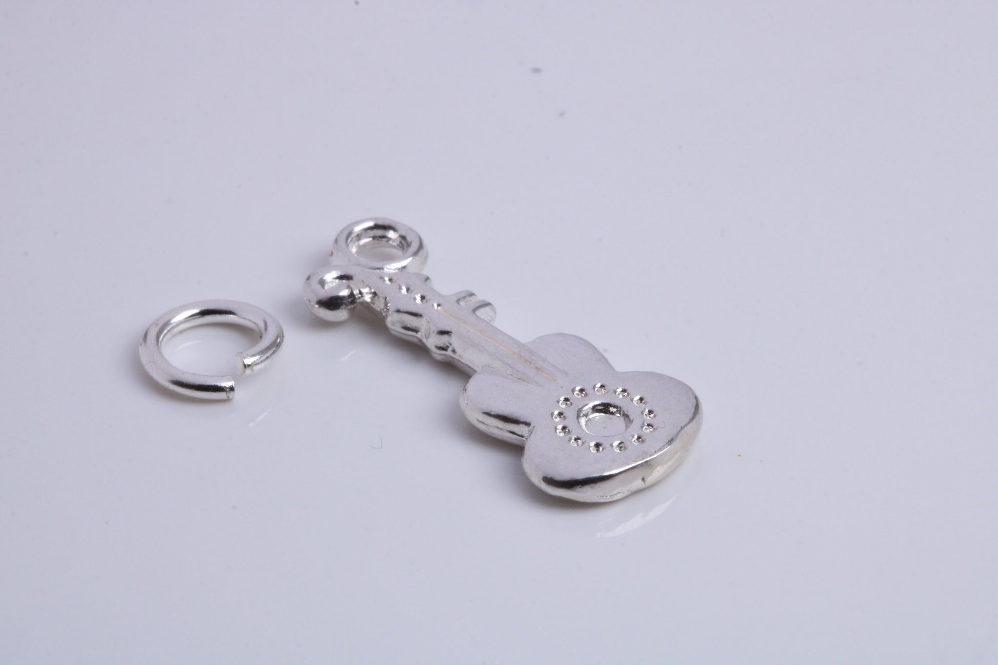 Guitar Charm, Traditional Charm, Made from Solid 925 Grade Sterling Silver, Complete with Attachment Link