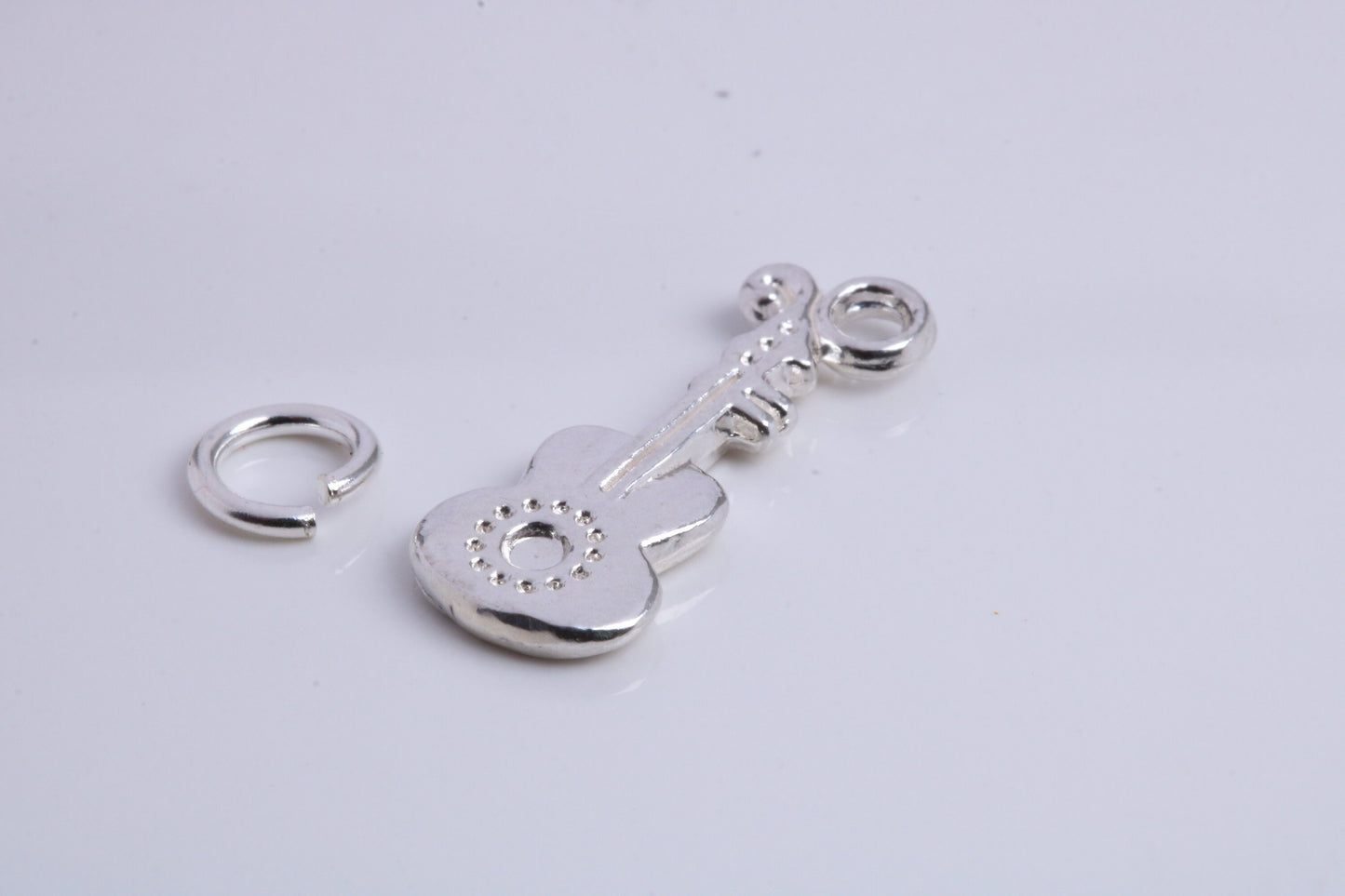 Guitar Charm, Traditional Charm, Made from Solid 925 Grade Sterling Silver, Complete with Attachment Link