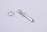 Sword Charm, Traditional Charm, Made from Solid 925 Grade Sterling Silver, Complete with Attachment Link