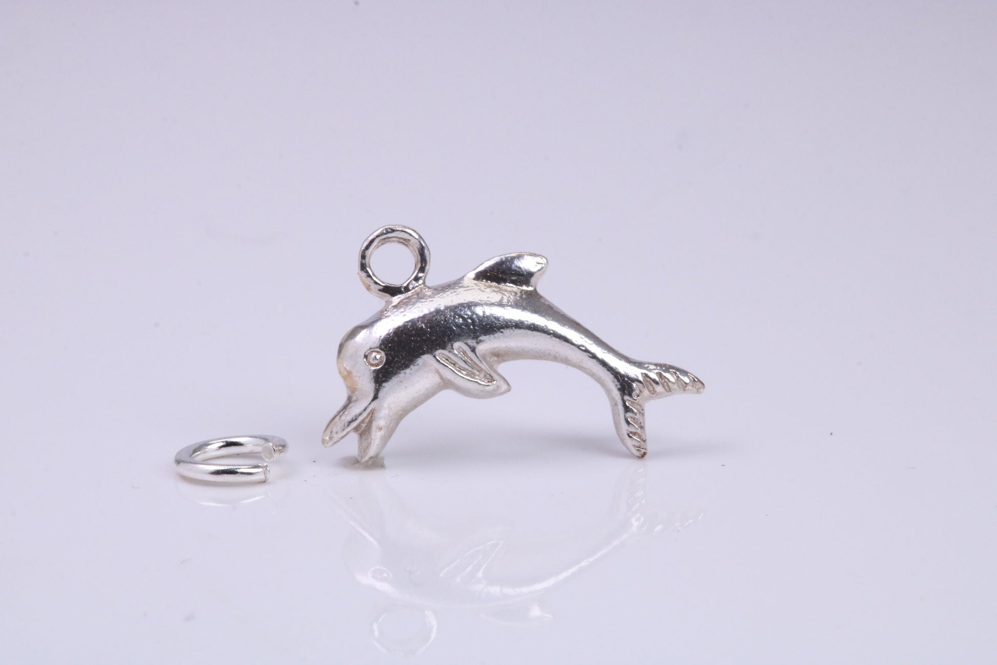 Dolphin Charm, Traditional Charm, Made from Solid 925 Grade Sterling Silver, Complete with Attachment Link