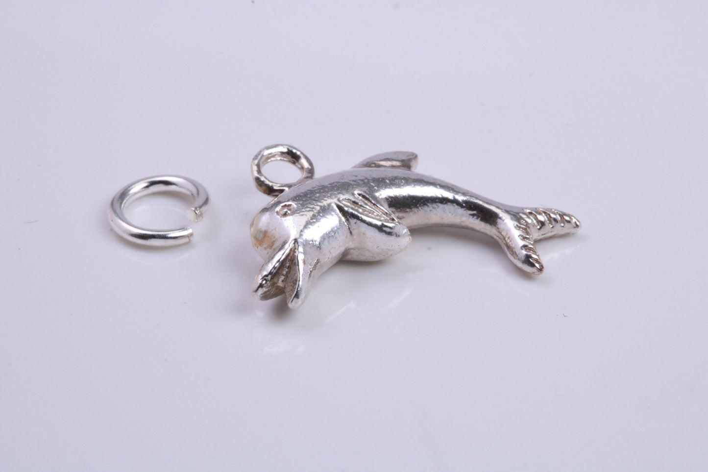 Dolphin Charm, Traditional Charm, Made from Solid 925 Grade Sterling Silver, Complete with Attachment Link