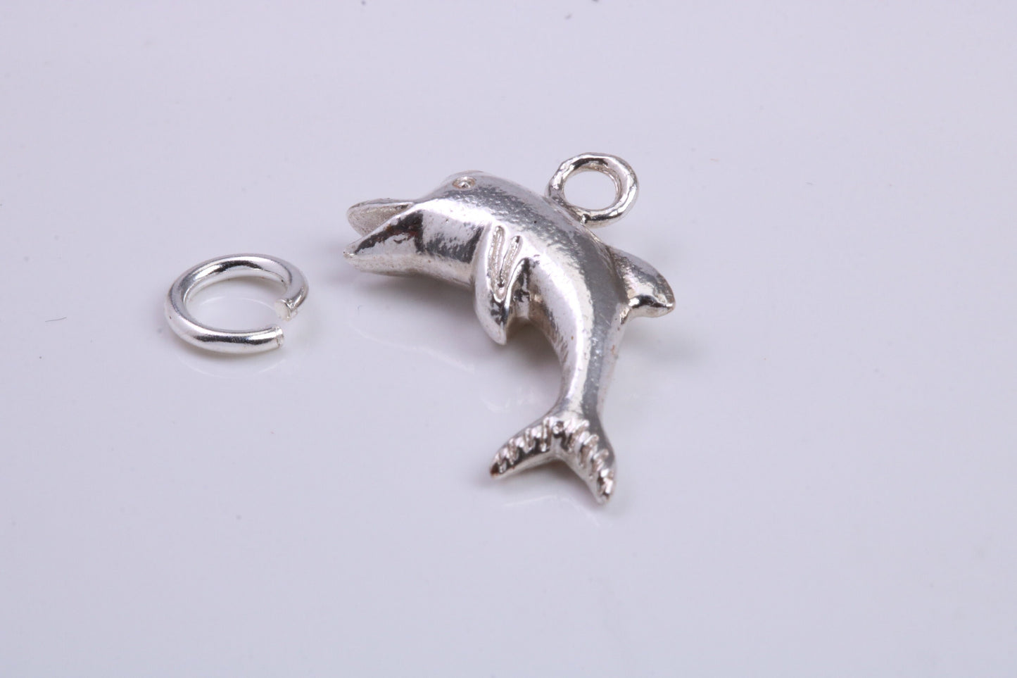 Dolphin Charm, Traditional Charm, Made from Solid 925 Grade Sterling Silver, Complete with Attachment Link