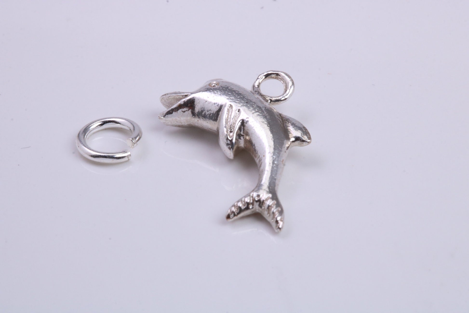 Dolphin Charm, Traditional Charm, Made from Solid 925 Grade Sterling Silver, Complete with Attachment Link