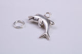 Dolphin Charm, Traditional Charm, Made from Solid 925 Grade Sterling Silver, Complete with Attachment Link