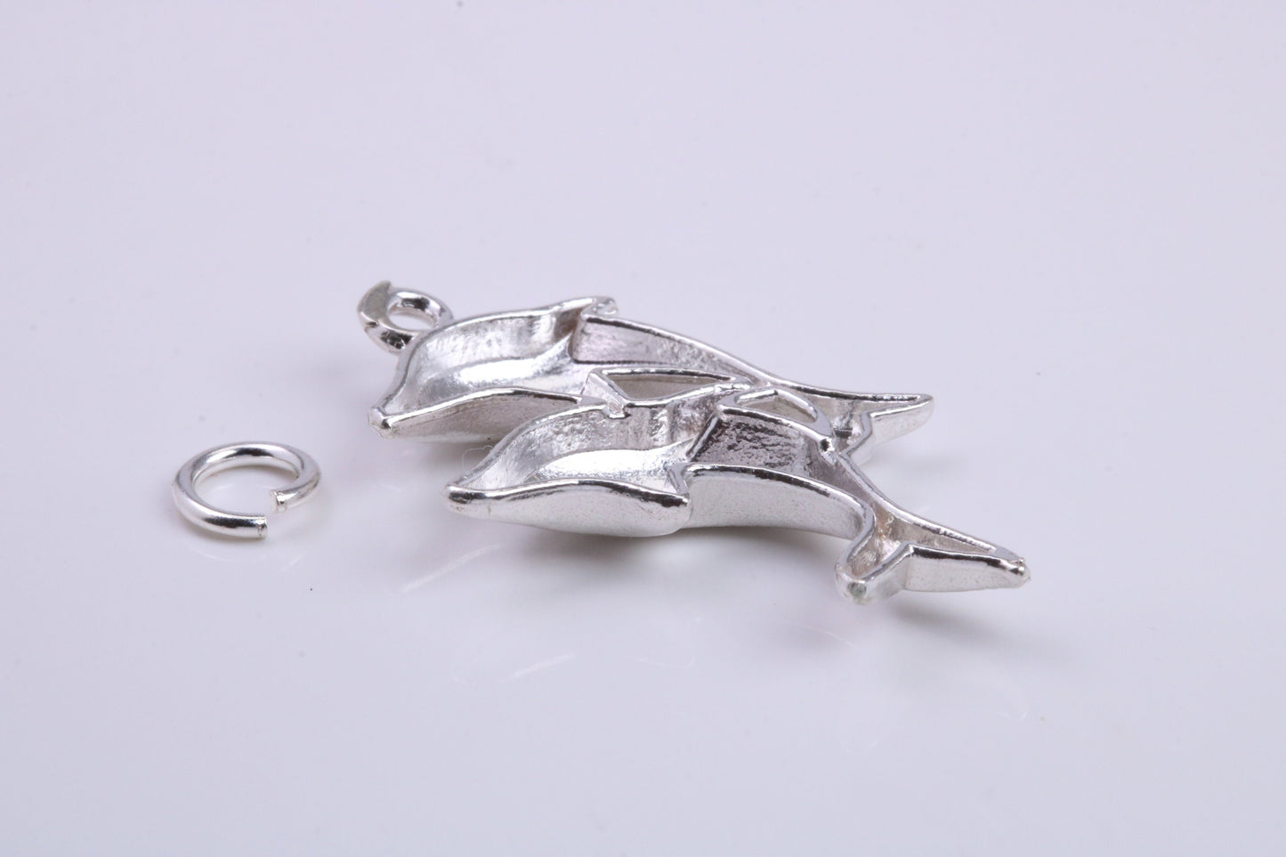 Performing Dolphins Charm, Traditional Charm, Made from Solid 925 Grade Sterling Silver, Complete with Attachment Link