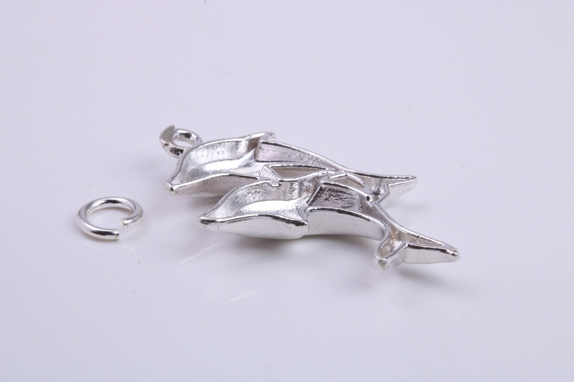 Performing Dolphins Charm, Traditional Charm, Made from Solid 925 Grade Sterling Silver, Complete with Attachment Link