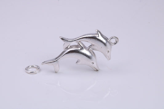 Performing Dolphins Charm, Traditional Charm, Made from Solid 925 Grade Sterling Silver, Complete with Attachment Link