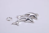 Performing Dolphins Charm, Traditional Charm, Made from Solid 925 Grade Sterling Silver, Complete with Attachment Link